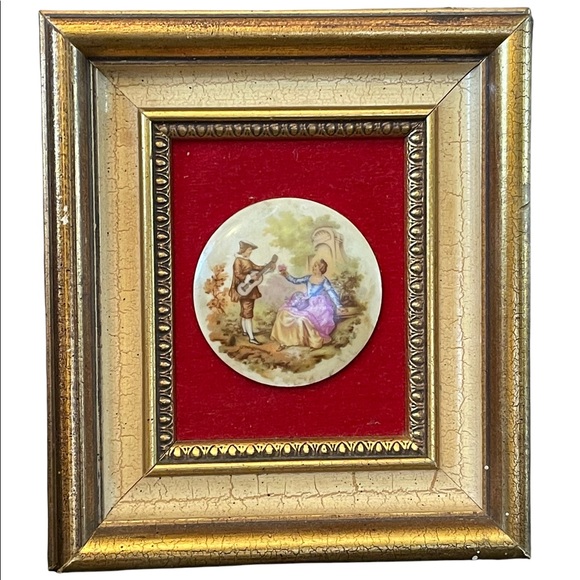 Vintage 1950s Gold gilt Florentine Ceramic Limoges French framed cameo p… - Picture 1 of 7